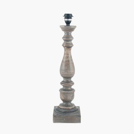 Alia Grey Wash Turned Mango Wood Table Lamp Base with Edward 40cm Pistachio Green Linen Cylinder Lampshade