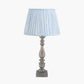 Alia Grey Wash Turned Mango Wood Table Lamp Base with Thiago 45cm Ocean Blue Stripe Mushroom Pleat Tapered Lampshade