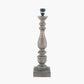 Alia Grey Wash Turned Mango Wood Table Lamp Base with Lino 40cm Cream Self Lined Linen Cylinder Lampshade