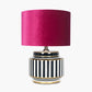 Mono Humbug Black and White Small Table Lamp Base with Bow 30cm Raspberry Velvet Cylinder Lampshade