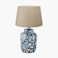 Fleur Blue Floral Ceramic Table Lamp Base with Milos 35cm Natural Linen Tapered Lampshade