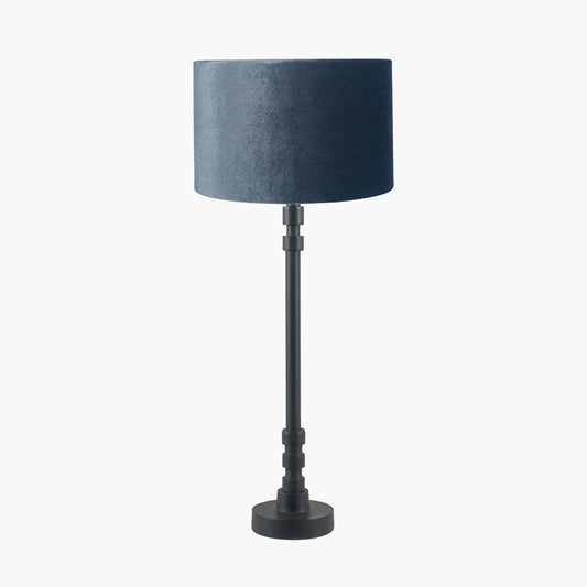 Rhode Matt Black Stick Metal Table Lamp Base with Bow 30cm Slate Velvet Cylinder Lampshade