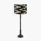 Rhode Matt Black Stick Metal Table Lamp Base with Lars 30cm Black Ikat Patterned Cylinder Lampshade