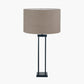 Langston Matt Black Metal Column Table Lamp Base with Edward 40cm Natural Linen Cylinder Lampshade