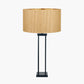 Langston Matt Black Metal Column Table Lamp Base with Stellan 40cm Gold Slubbed Silk Mix Gold Lined Cylinder Lampshade