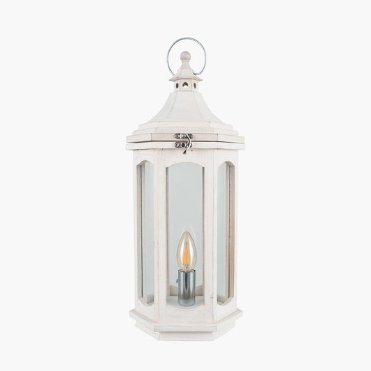 Adaline White Wash Wood Lantern Table Lamp