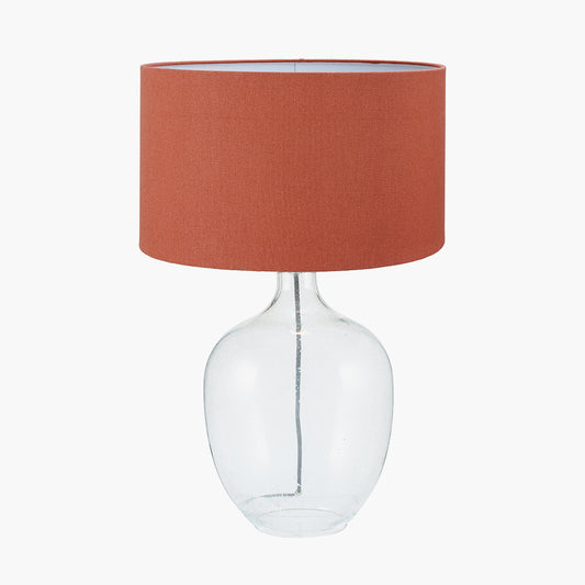 Islay Clear Bubble Glass Table Lamp Base with Henry 40cm Tobacco Handloom Cylinder Lampshade
