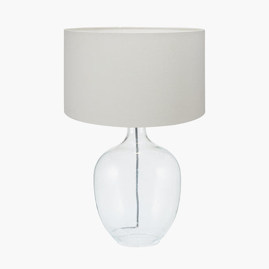 Islay Clear Bubble Glass Table Lamp Base with Henry 40cm White Handloom Cylinder Lampshade