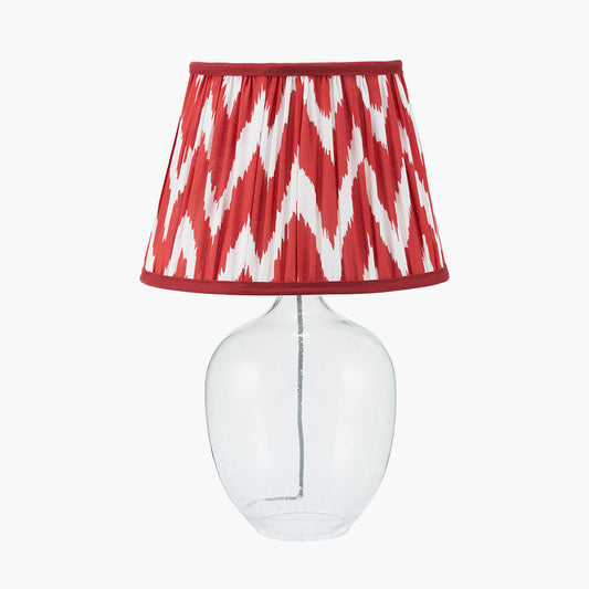 Islay Clear Bubble Glass Table Lamp Base with Kamilah 40cm Red Chevron Patterned Mushroom Pleat Tapered Lamp Shade