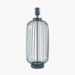 Dania Matt Black Metal Wire Tall Table Lamp Base with Bow 40cm Slate Velvet Cylinder Lampshade