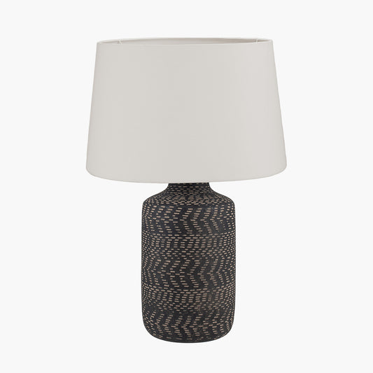 Atouk Textured Black Stoneware Table Lamp Base with Winston 35cm White Handloom Tapered Lampshade