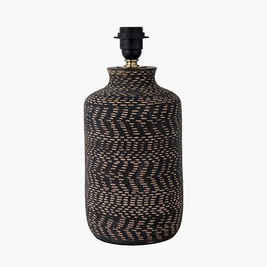 Atouk Textured Black Stoneware Table Lamp Base with Winston 35cm White Handloom Tapered Lampshade