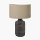 Atouk Textured Black Stoneware Table Lamp Base with Henry 35cm Taupe Handloom Cylinder Lampshade