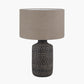 Atouk Textured Black Stoneware Table Lamp Base with Edward 35cm Natural Linen Cylinder Lampshade