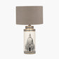 Wren Black and Cream Building Print Tall Ceramic Table Lamp Base with Edward 40cm Natural Linen Cylinder Lampshade