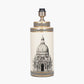 Wren Black and Cream Building Print Tall Ceramic Table Lamp Base with Edward 40cm Natural Linen Cylinder Lampshade