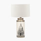 Wren Black and Cream Building Print Tall Ceramic Table Lamp Base with Rouen 40cm White Boucle Cylinder Lampshade