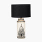 Wren Black and Cream Building Print Tall Ceramic Table Lamp Base with Lino 40cm Black Self Lined Linen Cylinder Lampshade