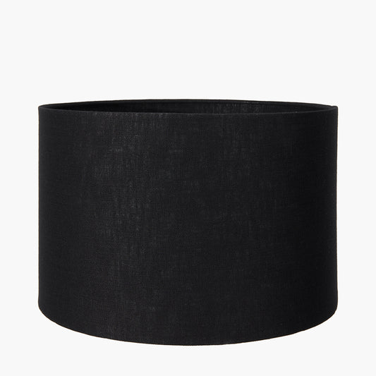 Wren Black and Cream Building Print Tall Ceramic Table Lamp Base with Lino 40cm Black Self Lined Linen Cylinder Lampshade
