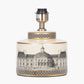 Wren Black and Cream Building Print Ceramic Table Lamp Base with Bow 30cm Black Velvet Cylinder Lampshade