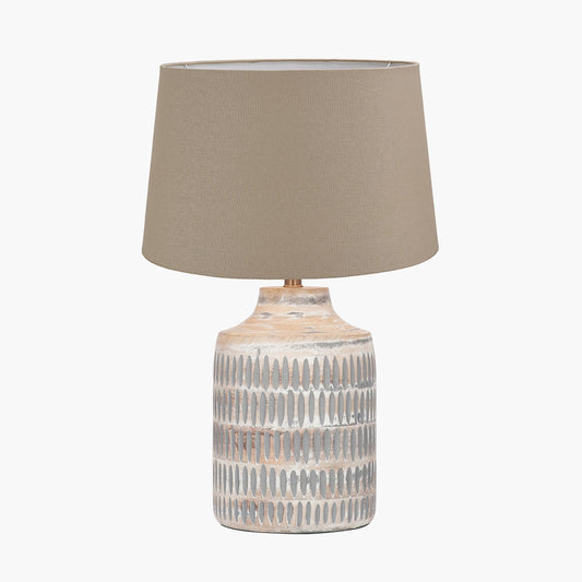 Galle Grey Wash Wood Textured Table Lamp Base with Winston 35cm Taupe Handloom Tapered Lampshade