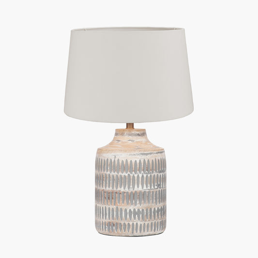 Galle Grey Wash Wood Textured Table Lamp Base with Winston 35cm White Handloom Tapered Lampshade