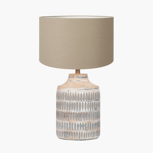 Galle Grey Wash Wood Textured Table Lamp Base with Henry 30cm Taupe Handloom Cylinder Lampshade