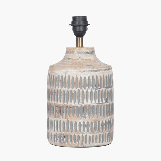 Galle Grey Wash Wood Textured Table Lamp Base with Henry 30cm White Handloom Cylinder Lampshade