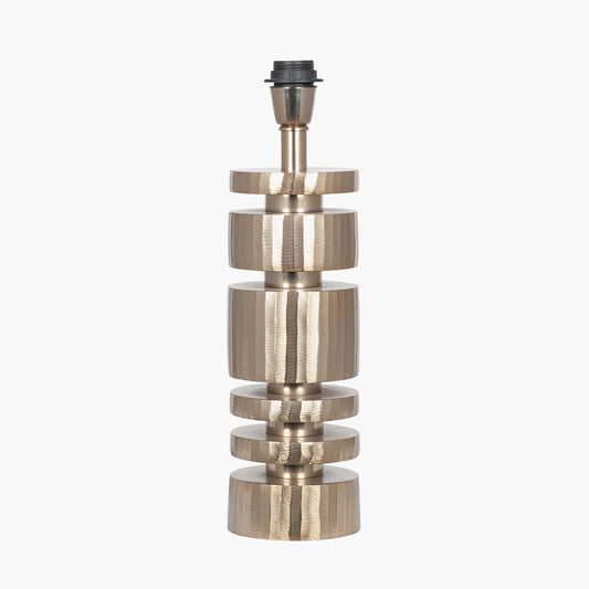 Elon Champagne Gold Metal Stacked Cylinder Table Lamp Base with Lino 35cm White Self Lined Linen Cylinder Lampshade