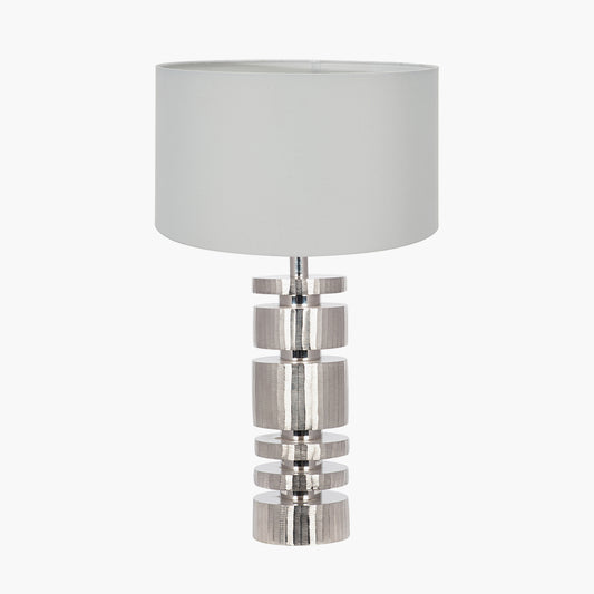 Elon Silver Metal Stacked Cylinder Table Lamp Base with Harry 35cm Ivory Cotton Mix Cylinder Lampshade