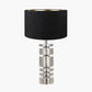 Elon Silver Metal Stacked Cylinder Table Lamp Base with Stellan 35cm Black Slubbed  Silk Mix Gold Lined Cylinder Lampshade