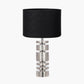 Elon Silver Metal Stacked Cylinder Table Lamp Base with Lino 35cm Black Self Lined Linen Cylinder Lampshade