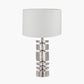 Elon Silver Metal Stacked Cylinder Table Lamp Base with Lino 35cm White Self Lined Linen Cylinder Lampshade