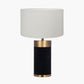 Dempsey Black Velvet and Antique Gold Metal Table Lamp Base with Henry 30cm White Handloom Cylinder Lampshade