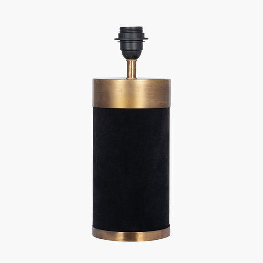 Dempsey Black Velvet and Antique Gold Metal Table Lamp Base with Henry 30cm White Handloom Cylinder Lampshade