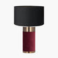 Dempsey Red Velvet and Antique Gold Metal Table Lamp Base with Harry 30cm Black Cotton Mix Cylinder Lampshade