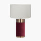 Dempsey Red Velvet and Antique Gold Metal Table Lamp Base with Henry 30cm White Handloom Cylinder Lampshade