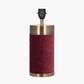 Dempsey Red Velvet and Antique Gold Metal Table Lamp Base with Henry 30cm White Handloom Cylinder Lampshade
