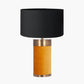 Dempsey Mustard Velvet and Antique Gold Metal Table Lamp Base with Harry 30cm Black Cotton Mix Cylinder Lampshade