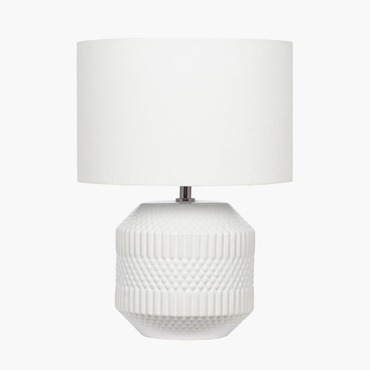 Meribel White Geo Textured Ceramic Table Lamp