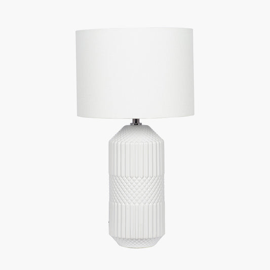 Meribel White Geo Textured Tall Ceramic Table Lamp
