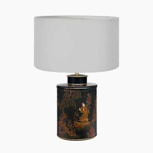 Landscape Black Hand Painted Metal Table Lamp Base with Harry 35cm Ivory Cotton Mix Cylinder Lampshade