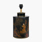 Landscape Black Hand Painted Metal Table Lamp Base with Bow 35cm Forest Green Velvet Cylinder Lampshade