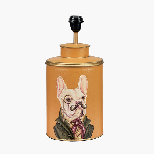 Boston Terrier Mustard Hand Painted Metal Table Lamp Base with Harry 35cm Black Cotton Mix Cylinder Lampshade