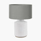 Malone Textured White Squares Design Stoneware Table Lamp Base with Harry 35cm Steel Grey Cotton Mix Cylinder Lampshade