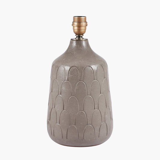 Coco Grey Gloss Arch Design Stoneware Table Lamp Base with Lino 35cm Grey Self Lined Linen Cylinder Lampshade