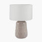 Coco Grey Gloss Arch Design Stoneware Table Lamp Base with Lino 35cm White Self Lined Linen Cylinder Lampshade