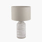 Alina White Dot Design Stoneware Table Lamp Base with Lino 30cm Grey Self Lined Linen Cylinder Lampshade