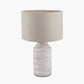 Alina White Dot Design Stoneware Table Lamp Base with Lino 30cm Grey Self Lined Linen Cylinder Lampshade