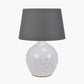 Willow White Leaf Detail Stoneware Table Lamp Base with Lys 40cm Steel Grey Self Lined Linen Tapered Lampshade